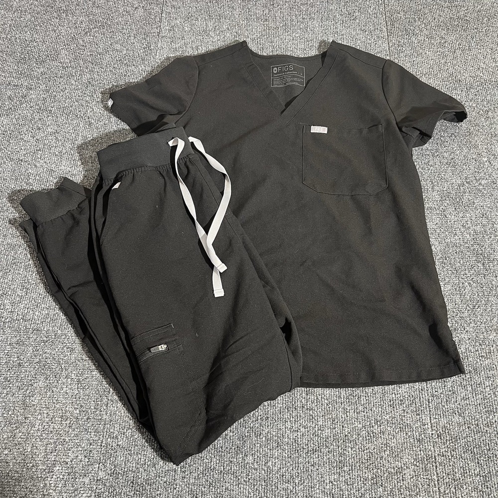 FIGS Technical Collection Jogger Scrub Set Womens Small Top +  XS Bottom Black